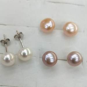 Self-Raised Freshwater <b>White</b> Powder & Purple Flat <b>Pearls</b> Diverse Sizes for Quality <b>Earrings</b> - Product Image 2