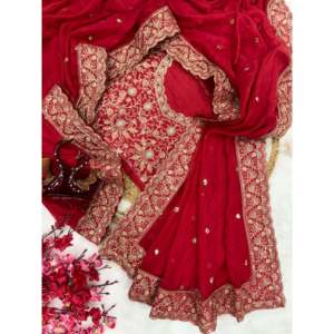 Sari pour femmes de créateur avec de magnifiques paillettes et des broderies en cordon - Product Image 3