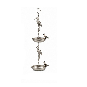 Comedero para Pájaros Colgante de Metal con Adornos de Garza y Gaviota, Acabado Cepillado, Decoración de Jardín para Exteriores, Estilo Tradicional - Product Image 1
