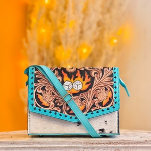 Leather Walla Women's Waterproof Portable Crossbody Sling Bag Genuine Leather Cowhide <b>Dice</b> Print Design Dress Zipper Closure - Product Image 1