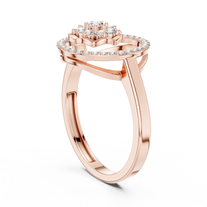 Anillo de cóctel Vinson Project Cut de acero inoxidable en oro rosa con moissanita, diseño Art Deco, marco circular con pavé de racimo floral - Product Image 2