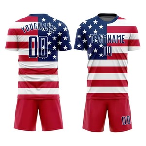 Ensemble short et maillot de football personnalisé avec drapeau américain, imprimé par transfert thermique, durable, anti-humidité, taille élastique, polyester, unisexe, adulte, toutes tailles - Product Image 1