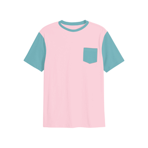 Men's Light Blue <b>Raglan</b> Sleeve T-Shirt With Beige Contrast Trim And Chest Pocket Regular Fit Casual O-Neck Knitted <b>Top</b> - Product Image 2