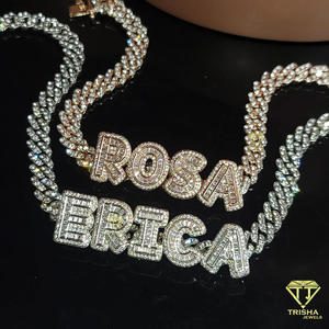 Luxury " ERICA " <b>Letter</b> Pendant Necklace Moissanite Diamond Cuban Chain Custom Hip Hop Jewelry Gift - Product Image 6
