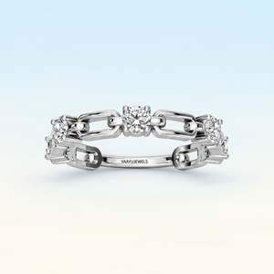 Anillo de Diamantes Cultivados en Laboratorio con Cadena de Eslabones, Moderno, Geométrico, Unisex, Chapado en Rodio, Oro de 10K, 14K, 18K, Plata 925, 935 - Product Image 1