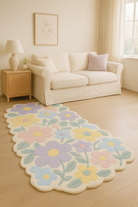 Modern Multicolor Wool Rug Custom Contemporary Floral Shaped Wool Rug Handmade <b>Carpet</b> for Stylish Interiors - Product Image 2