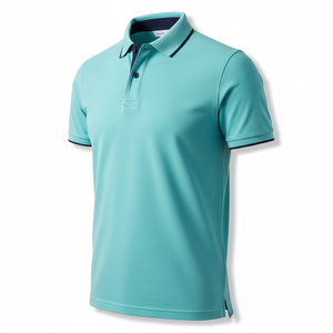 <b>Turquoise</b> Cotton Pique Polo <b>Shirt</b> Navy Trim Custom Logo OEM Manufacturer Wholesale Golf Casual Short Sleeve - Product Image 1