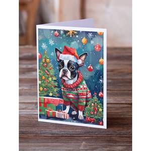 Cartes de vœux de Noël Boston Terrier fantaisistes Lot de 8 cartes de note vierges A7 de taille 5x7 avec enveloppes - Product Image 2