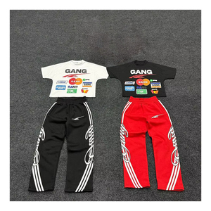 Custom Logo High Quality Polyester Solid Woven Oversized Summer Men's T-Shirt and <b>Trousers</b> Set <b>Elastic</b> Waist Two-Piece - Product Image 1