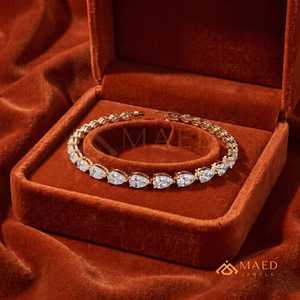 Rose Gold Plated Pear Cut Moissanite Tennis <b>Bracelet</b> For Women San Francisco Contemporary Jewelry Style Design - Product Image 4