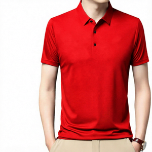 <b>Men's</b> Solid Color Short Sleeve Polo <b>Shirt</b> Knitted Casual Button Design Navy Blue Regular Fit - Product Image 5