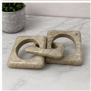 Sculpture en marbre blanc à maillons de chaîne, décoration de table moderne, ornement en pierre artisanal pour salon et mariage - Product Image 6