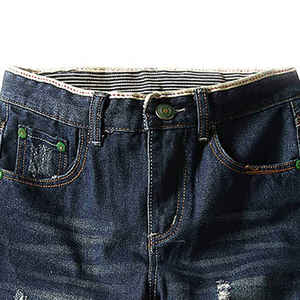 Low MOQ Men's Mid Waist Baggy Denim Shorts Casual Wear 100% Cotton Breathable Embroidered Summer - Product Image 4