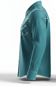 เสื้อเชิ้ตคาวบอยสไตล์ตะวันตกสำหรับผู้ชายสุดหรู ผ้าโพลีเอสเตอร์ 100% ทรงปกติ ป้องกันรอยยับ ปักลายดอกไม้ ติดกระดุมด้านหน้า มีโลโก้ แขนยาว - Product Image 3