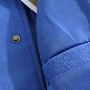 Blue Varsity <b>Jacket</b> Unisex Casual Fleece Stand Collar Eco-friendly Finished Winter Wear Solid Color Button Front Regular Fit - Product Image 2