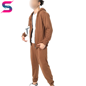 Survêtement Homme Confortable Marron à Capuche Entièrement Zippé, Décontracté pour l'Automne, 100% Coton, Couleur Unie, Poches Latérales, Coupe Droite 2026 - Product Image 3