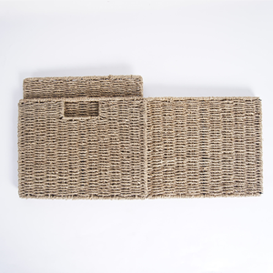 Panier de rangement artisanal pliable en jonc de mer tressé XH RTS avec poignées intérieures pour étagère - Product Image 4