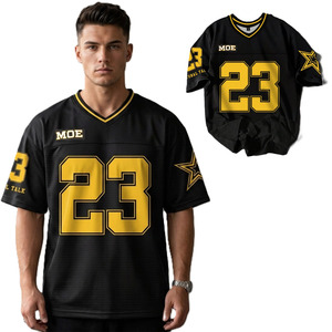 เสื้อฟุตบอลอเมริกันตาข่ายสีดำสำหรับผู้ชาย ระบายอากาศได้ดี ผลิตจากโพลีเอสเตอร์ คอวี ทรงปกติ ชุดทีม ผลิตจำนวนมาก - Product Image 1