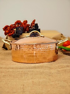 Most Selling Hammered Copper Soup <b>Pot</b> with <b>Lid</b> Double Handle Vintage Design Oven Safe for Gas and Induction Cooker - Product Image 1