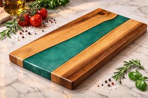 Planche à découper en bois naturel et résine, faite à la main, durable, pour la préparation des aliments, pour la maison et les restaurants - Product Image 2