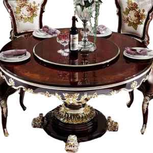 Ensemble de table à manger en bois traditionnel avec chaises rembourrées à motifs floraux, style antique, meubles pour la maison - Product Image 5