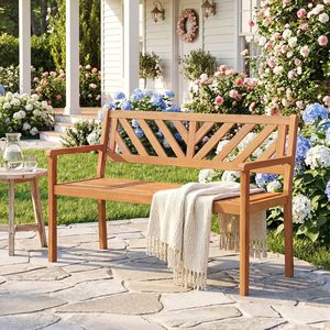 Banc de jardin pour deux personnes en bois d'acacia avec accoudoirs et dossier pour véranda - Product Image 1