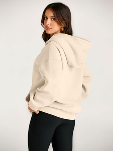 Sweat-shirt à capuche oversize en polaire épaisse pour femme, grande taille, manches longues, anti-boulochage, respirant, hiver, automne, décontracté - Product Image 2