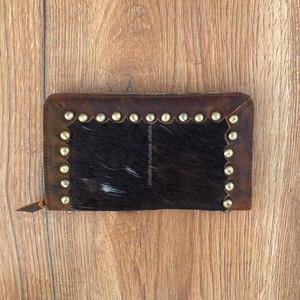 Cartera de piel auténtica hecha a mano para mujer, cartera fina de piel auténtica con cremallera, cartera de mano con estampado de vaca, regalos para ella - Product Image 3