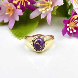 <b>Mens</b> <b>Ring</b> Natural Purple Copper Turquoise Gemstone 18K Gold Vermeil Signet <b>Ring</b> Fine Jewelry 925 Sterling <b>Silver</b> <b>Ring</b> For Gift - Product Image 1