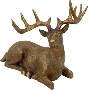 <b>Gold</b> Brass Deer Figurine Antlered Stag Statue Traditional Cloud Pattern Tabletop Home Decor <b>Ornament</b> Handmade Deer Statue - Product Image 2