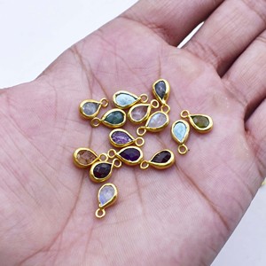 Pendentif porte-bonheur en pierre de lune naturelle |   Pierre précieuse en forme de goutte plaquée or |   Composants de bijoux |   Vendu à l'unité - Product Image 2