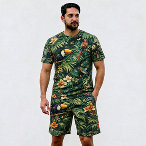 Men's Geometric Printed Shirt And Shorts <b>Set</b> Summer Casual Wear Breathable Polyester Outfit - Product Image 6