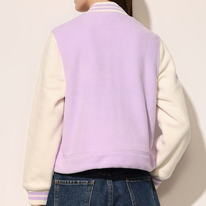 Chaqueta Varsity Color Lavanda con Bloques de Color, Material de Felpa, Cierre de Cremallera, Estilo Casual, Corte Corto, Unisex, para Otoño - Product Image 5