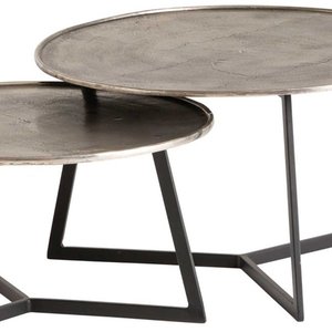 Juego de mesas de centro modernas redondas de metal con superficie martillada y estructura de hierro, diseño industrial apilable, muebles para sala de estar - Product Image 3