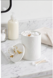 <b>White</b> Ceramic Storage Jar <b>With</b> Gold Butterfly <b>Lid</b> Minimalist Design Handcrafted Round Container For Kitchen Use - Product Image 3