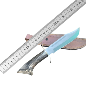 Cuchillo de Caza Bowie de Acero de Damasco Hecho a Mano con Mango de Cuerno de Ciervo, Herramienta Personalizable para Supervivencia en Campamentos al Aire Libre - Pasha Enterprises - Product Image 5