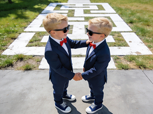 Ensemble de costume formel bleu marine pour garçons avec nœud papillon rouge – Tenue de smoking ajustée pour enfants pour mariage et fête - Product Image 2