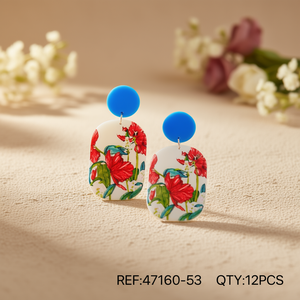 Orecchini pendenti con decorazioni floreali e borchie blu, gioielli di tendenza, confezione da 12 pezzi - Product Image 3