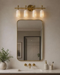 Modern Brass Wall Sconce Removable Ribbed Glass Shades Art Deco Design for Indoor/Outdoor Use Durable Lighting Diwali Retirement - Product Image 3