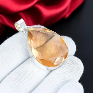 Pendentif en pierre précieuse de couleur morganite, argent sterling 925, fait main, forme poire, bijoux vintage de créateur, cadeau unisexe - Product Image 2