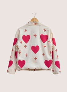 Embroidered Heart Pattern Cotton <b>Coat</b> Full Sleeve Mandarin Collar Casual Outerwear for Adults Spring Wear - Product Image 3