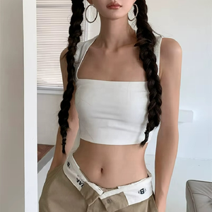 Nuevo Top Deportivo Corto con Cuello Cuadrado y Hombros Anchos Estilo INS para Mujer, Color Blanco - Product Image 4