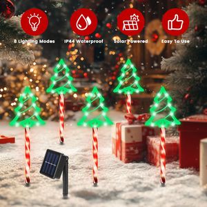 Paquete de 5 Luces Solares para Camino Exterior con Clasificación IP44, 8 Modos, Decoración Navideña para Jardín, Luces de Navidad para Césped - Product Image 6
