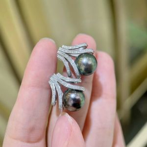 Boucles d'oreilles luxueuses en argent sterling 925 avec diamants, perles d'or naturelles de 11 à 12 mm, forte brillance, légères imperfections, design à crochet d'oreille, livrées avec un cadeau - Product Image 1