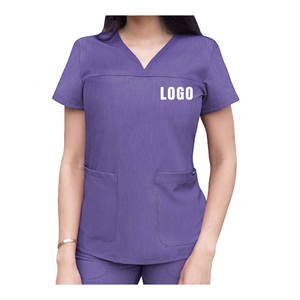 Conjunto de Uniforme Médico Unisex Morado con Cuello en V, Bolsillos Laterales, Cintura Elástica, Tela Ligera de Sarga, con Detección de Agujas, para Uso Hospitalario, Casual, Verano - Product Image 4