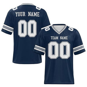 Camiseta de fútbol personalizada para hombre, manga corta, cuello en V, azul marino con rayas naranjas, nombre y número serigrafiados, ajuste regular - Product Image 2