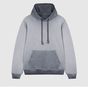 Sudadera con Capucha para Hombre, 100% Algodón, 420 GSM, Peso Pesado, Negra Desgastada, Lavada al Ácido, con Bolsillo Frontal con Logotipo, Estilo Vintage, Invierno - Product Image 1