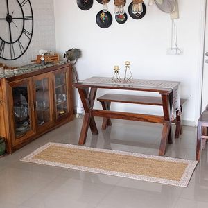 Tapis en jute tissé 2,6 x 6 pieds, blanc, à bordure imprimée, résistant aux taches, à poils longs, idéal pour couloir, salon, voyage - Vente chaude - Product Image 1
