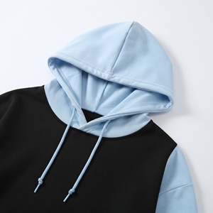 Sweat-shirt à capuche pour homme, color block, noir et bleu ciel, en polaire, avec poche kangourou - Product Image 3