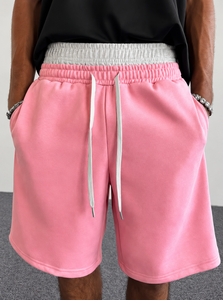 Shorts Bermuda en tricot de couleur unie rose pour hommes, taille mi-haute, élastique, confortable, style décontracté, shorts classiques streetwear pour hommes - Product Image 6
